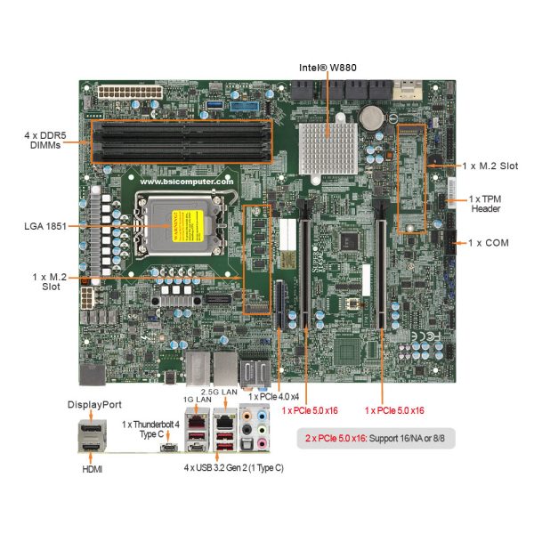 Supermicro X14SAE Workstation Motherboard, Single Socket V1 (LGA-1851), up to 125W TDP CPUs - Image 3
